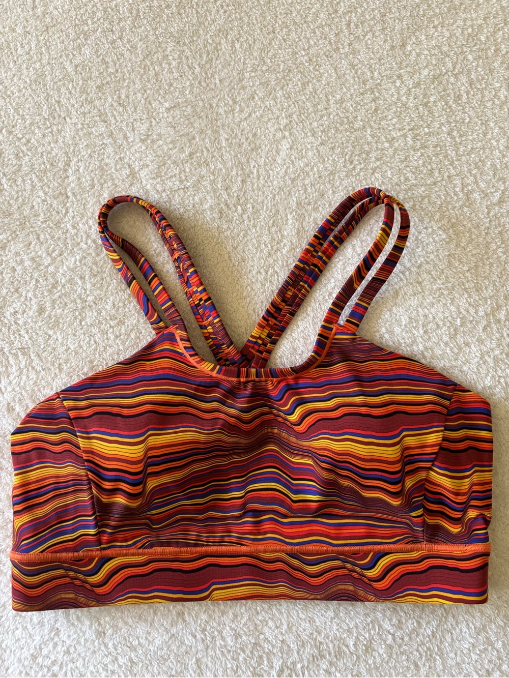 NWT Janji Rainbow Wave Double-Strap Sports Bra in Red, Orange, Yellow, Blue